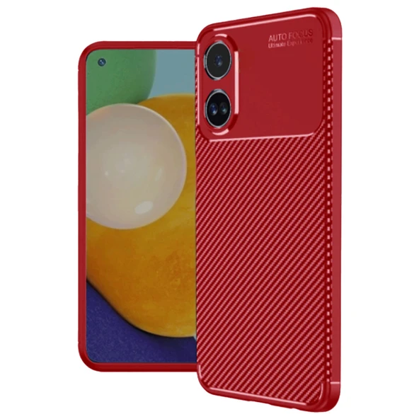Oppo A38 Uyumlu Kılıf Auto Focus Karbon Kapak - Kırmızı ürün görseli 1