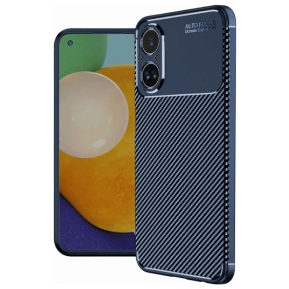 Realme 12 Lite Uyumlu Kılıf Auto Focus Karbon Kapak - Lacivert ürün görseli 1