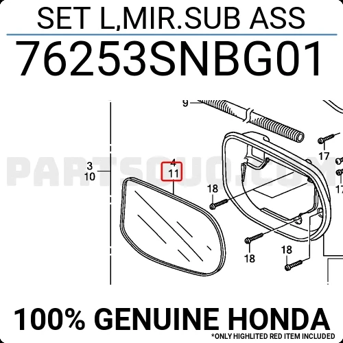 Honda Civic Hatchback (2006 Yılında Çıkan Kasa) Dış Ayna Camı Geniş Sol (Oem No: 76253Snbx3) ürün görseli 1