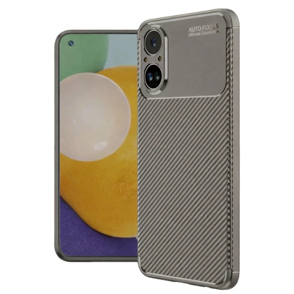 Realme 12 Lite Uyumlu Kılıf Auto Focus Karbon Kapak - Gri ürün görseli 1