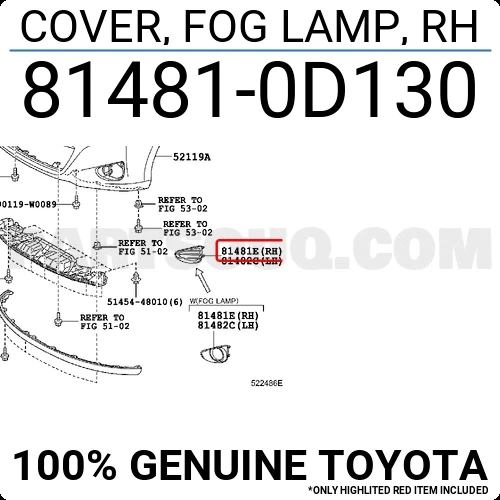 Toyota Yaris Ön Sis Lamba Kapağı Sağ 2011- (Oem No:  814810D130) ürün görseli 1