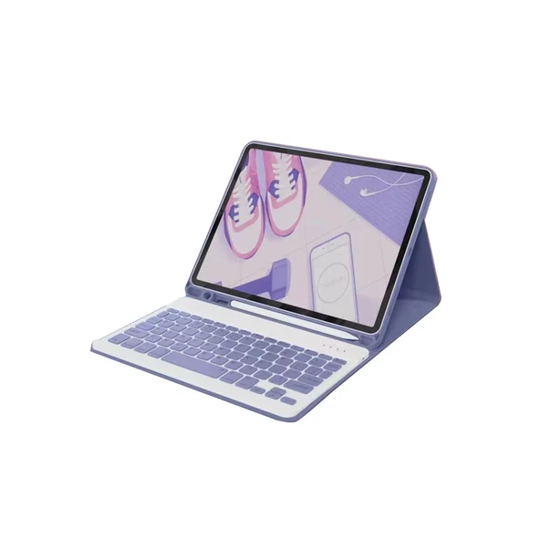iPad 10.2 (9.nesil) Uyumlu Kılıf Kc01 Smart Klavyeli Tablet Kılıfı - Derin Mor ürün görseli 1