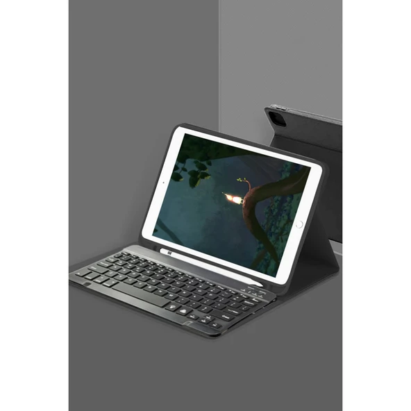 iPad 10.2 (9.nesil) Uyumlu Kılıf Kc01 Smart Klavyeli Tablet Kılıfı - Siyah ürün görseli 1