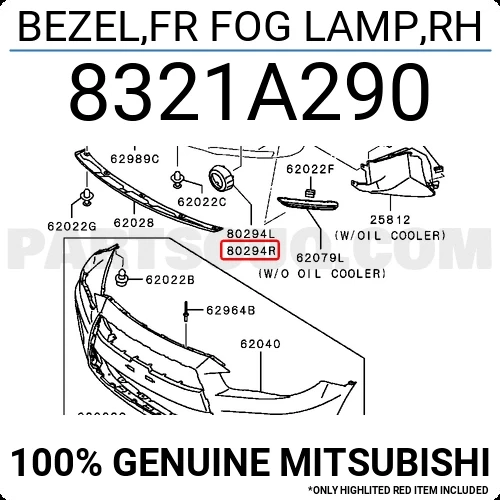 Mitsubishi Outlander Ön Sis Lamba Kapağı Delikli Krm Sağ 2010- (Oem No:  8321A290) ürün görseli 1