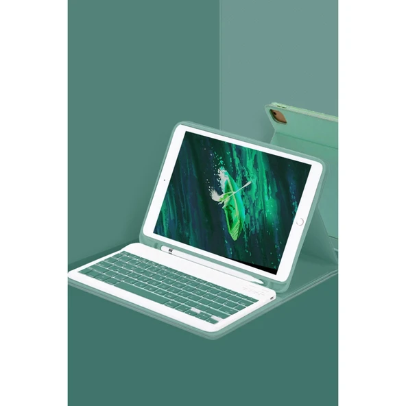 iPad Pro 12.9 (2024) Uyumlu Kılıf Kc01 Smart Klavyeli Tablet Kılıfı - Koyu Yeşil ürün görseli 1