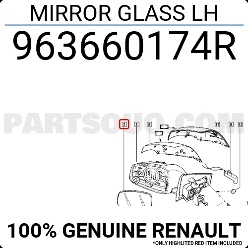 Renault Megane/Fluence Dış Ayna Camı  Sol 2009-  (Oem No:  963660174R) ürün görseli 1