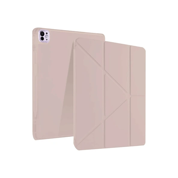 iPad Pro 13 (2024) Uyumlu Kılıf Kalemlikli Mars Tablet Kılıfı - Rose Gold ürün görseli 1