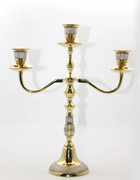 Pirinç Sedefli 3'Lü Şamdan ürün görseli 1