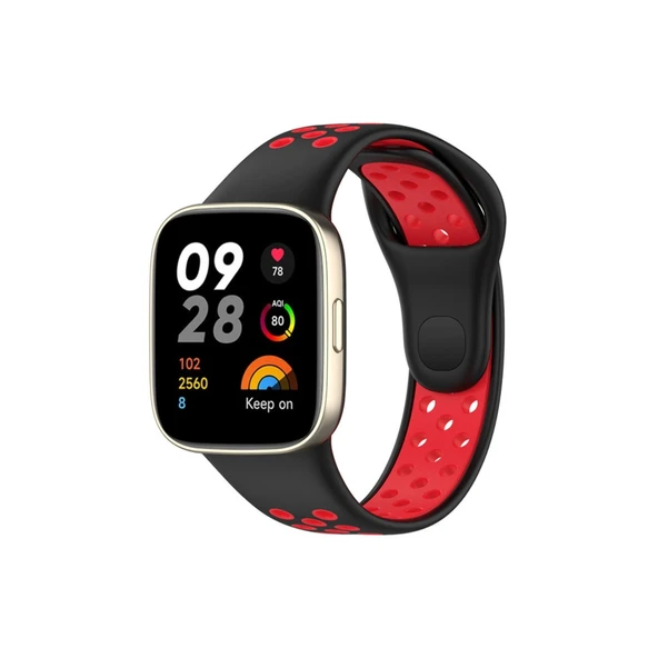 Xiaomi Redmi Watch 3 Uyumlu Spor Delikli Kordon (saat Değildir) - Siyah-kırmızı ürün görseli 1