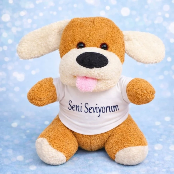 Seni Seviyorum Tişörtlü Sevimli Peluş Oyuncak Köpek ürün görseli 1