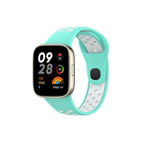 Xiaomi Redmi Watch 3 Uyumlu Spor Delikli Kordon (saat Değildir) - Turkuaz-beyaz ürün görseli 1