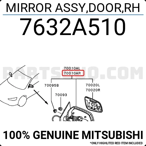 Mitsubishi Lancer Dış Ayna Elektrikli Isıtmalı Sedan Sağ 2008- (Oem No:  7632A510) ürün görseli 1