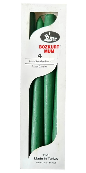 Bozkurt Konik Şamdan Mum Fener Mumu - Yeşil - 24 Cm. - 4 Adetlik Paket ürün görseli 1