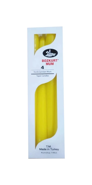 Bozkurt Konik Şamdan Mum Fener Mumu - Sarı - 24 Cm. - 4 Adetlik Paket ürün görseli 1
