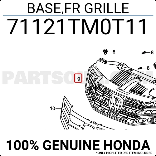 Honda City (2009 Yılında Çıkan Kasa) Ön Panjur İç (Oem No: 71121Tm0T01) ürün görseli 1