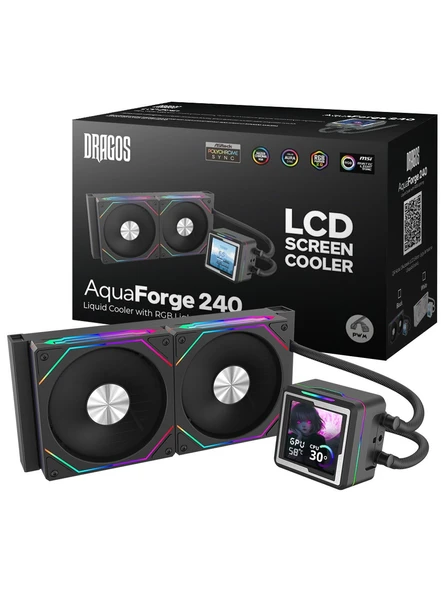 Dragos Aquaforge 240 Intel-Amd 240MM LCD Ekranlı Argb Siyah Sıvı Soğutucu ürün görseli 1