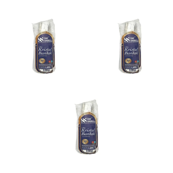 Chs Ambalaj Şeffaf Plastik Kristal Bardak - 180 Cc. - 180 Ml. - 25 Adetlik 3 Paket ürün görseli 1