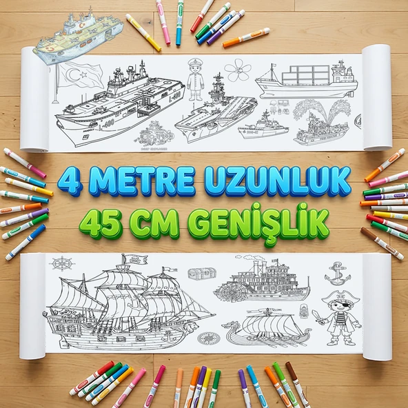 Çocuklar İçin Eğitici 4 Metre Dev Aktivite Rulosu Gemiler 45 Cm Genişliğinde ürün görseli 1