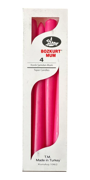 Bozkurt Konik Şamdan Mum Fener Mumu - Pembe - 24 Cm. - 4 Adetlik Paket ürün görseli 1