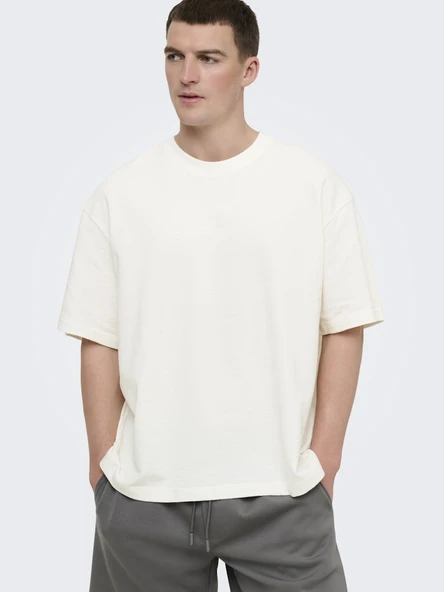 Only & Sons   ONSLENNY OVZ SS STRCT TEE NOOS Erkek Beyaz T-Shirt - 22036392 ürün görseli 1