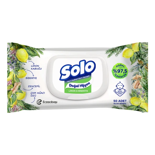 Solo Doğal Hijyen Limon ve Biberiye Islak Mendil 1X50 ürün görseli 1