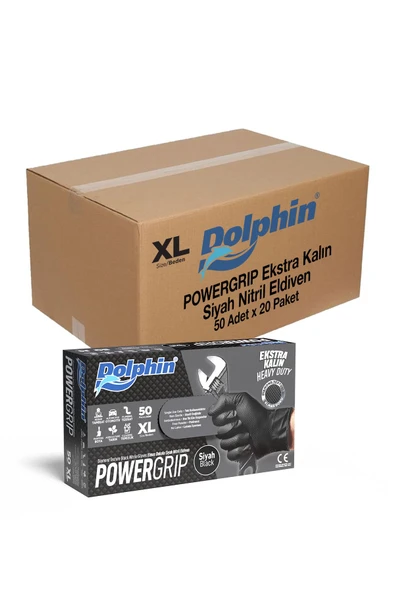 Dolphin Nitril PowerGrip Ekstra Kalın Elmas Dokulu Eldiven Siyah XL Büyük Boy - 50'li 10 Paket ürün görseli 1