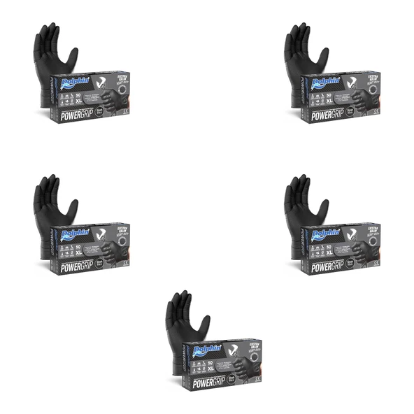 Dolphin Nitril PowerGrip Ekstra Kalın Elmas Dokulu Eldiven Siyah XL Büyük Boy - 50'li 5 Paket ürün görseli 1