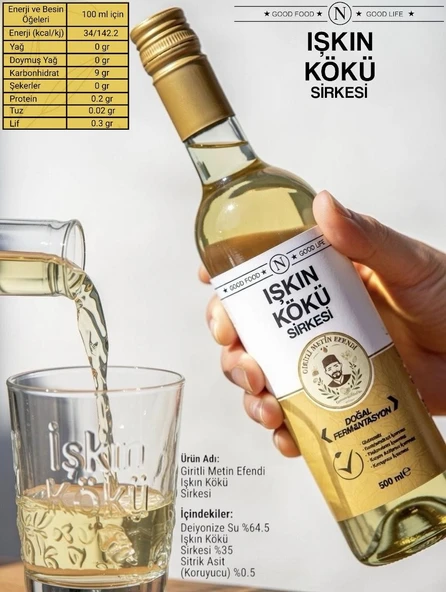 Işkın Işgın Kökü Sirkesi Giritli Metin Efendi 500 ml Polifenol ve Antioksidan Desteği ürün görseli 1