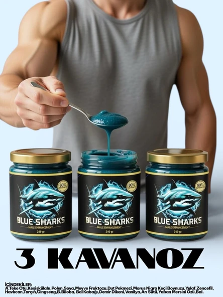 3 Kavanoz Blue Sharks Anzeli Ballı Karışık Bitkisel Besin Güç ve Mavi Yengeç Yaban Mersini Özü Ginsengli Multivitamin 3 x 240 gr ürün görseli 1