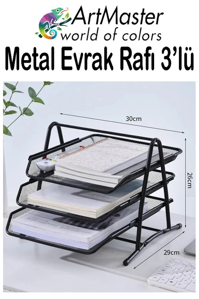 Siyah Metal Evrak Rafı 3 lü 1 Paket Masaüstü A4 Dosya 3 Katlı Düzenleyici Kağıt Tepsisi Metal Fileli Hareketli ürün görseli 1