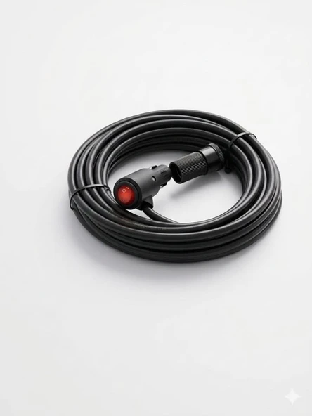 Araç Çakmaklık Uzatma Kablosu 12-24V On/Of Anahtarlı 16A Yüksek Güç Çeken Cihazlara Özel 2 X1,5mm TTR Bakır10Mt ürün görseli 1