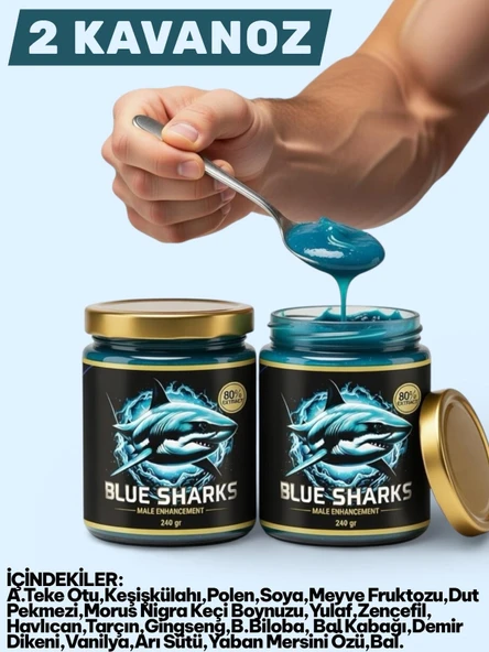 2 Kavanoz Blue Sharks Anzeli Ballı Karışık Bitkisel Besin Güç ve Mavi Yengeç Yaban Mersini Özü Ginsengli Multivitamin 2 x 240 gr ürün görseli 1