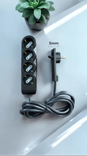 ORVI Prime 4’lü İnce Fişli Uzatma Kablosu 1.5 m Siyah 5 mm Ultra İnce Fiş, Topraklamalı, Çocuk Korumalı ürün görseli 1
