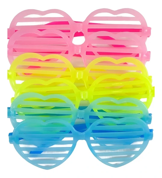 Retro Neon Fosforlu Kalp Panjur Gözlük - 12 Adet ürün görseli 1