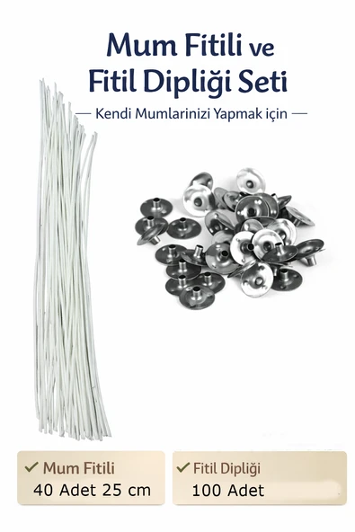 Mumlanmış Mum Fitili 10mt + 100 Adet Fitil Tutacağı Orjinal Mum Fitili Takım ürün görseli 1