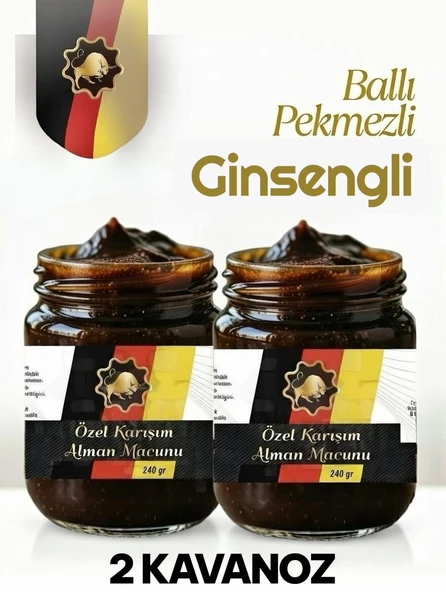 2 Kavanoz Alman Multivitamin Besin Keçiboynuzu Pekmezli Ballı Ginsengli Polenli 2x240 gr Güç ve Kuvvet ürün görseli 1