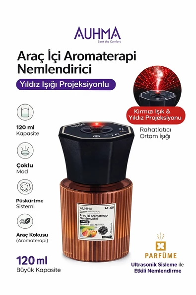 Auhma AF-08 Araç İçi Hava Nemlendirici & Koku Makinesi Ebony Esansı – 120ml Aromaterapi Difüzör Araç Kokusu ürün görseli 1