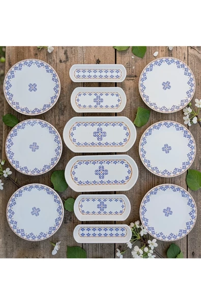 Ottoman 6 Kişilik 12 Parça Pasta Kahvaltı Kayık Sunum Tabağı Takımı ürün görseli 1