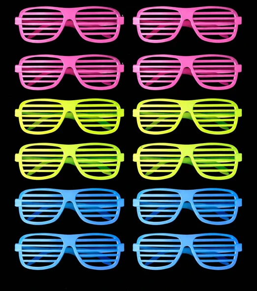 Retro Neon Fosforlu Panjur Gözlük - 12 Adet ürün görseli 1