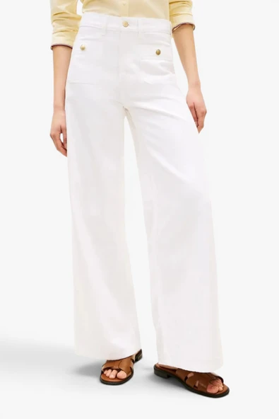 Tommy Hilfiger   DNM CLR 70'S WIDE LEG HW Kadın Beyaz Denim Pantolon - WW0WW48576 ürün görseli 1