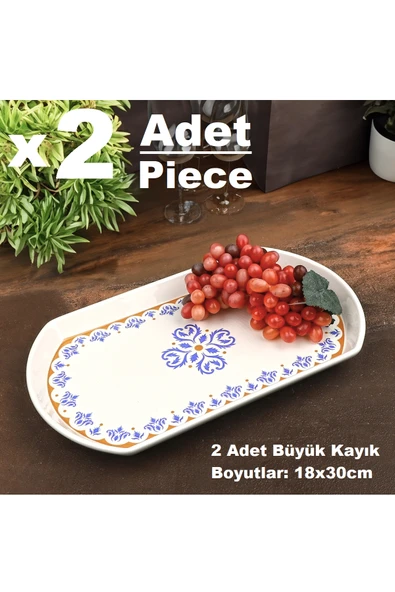 Ottoman 2 Adet Seramik Büyük Boy Oval Kayık Ordövr Servis Sunum Tabağı - 18x30cm ürün görseli 1