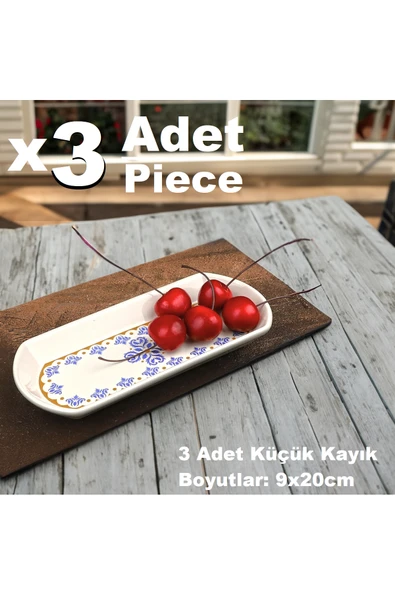 Ottoman 3 Adet Seramik Küçük Boy Oval Kayık Kahvaltı Sunum Tabağı - 9x20cm ürün görseli 1