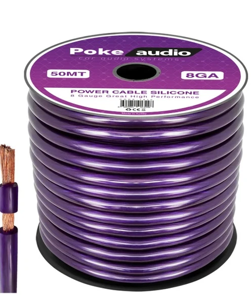 Poke PK-1410 8GA 50 Metre Silikon İzoleli Profesyonel Oto Amfi Güç Kablosu ürün görseli 1