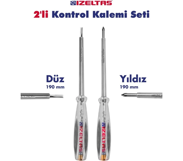 Izeltaş 2 li Kontrol Kalem Seti Düz ve Yıldız Uç 190 mm ürün görseli 1