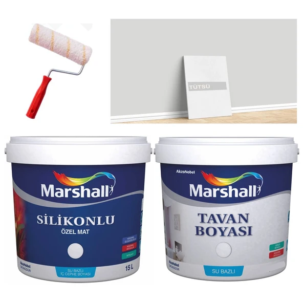 Marshall Özel Mat Duvar 15LT/20KG+Tavan Boyası 10Kg-Tütsü Açık Gri-Silikonlu-Su Bazlı-Silinebilir ürün görseli 1