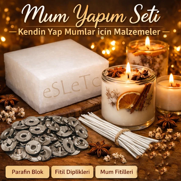 Parafin Mum Seti 1 Kg Parafin 20 Adet 25 Cm Mumlanmış Fitil 50 Adet Çıtçıt Parafin Soya ürün görseli 1