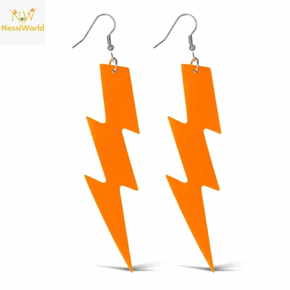 80’ler 90'lar Retro Neon Turuncu Şimşek Küpe 10 cm ürün görseli 1