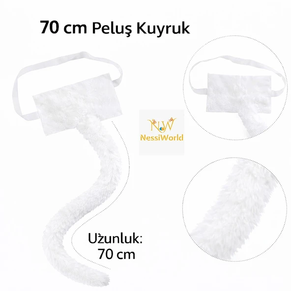 Beyaz Peluş Kuyruk Şekil Verilebilir 70 cm ürün görseli 1
