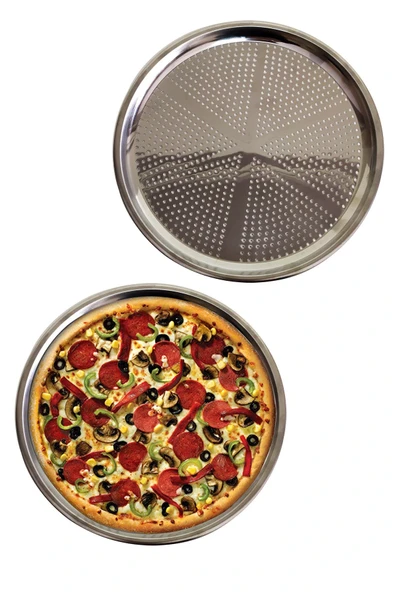 Delikli Çelik Pizza Lahmacun Tepsisi Orta Boy -32 Cm ürün görseli 1