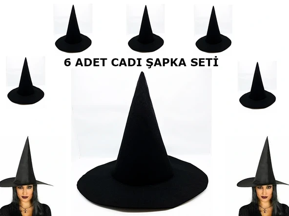 Siyah Cadı Şapkası Keçe Yetişkin Boy 6 Adet ürün görseli 1
